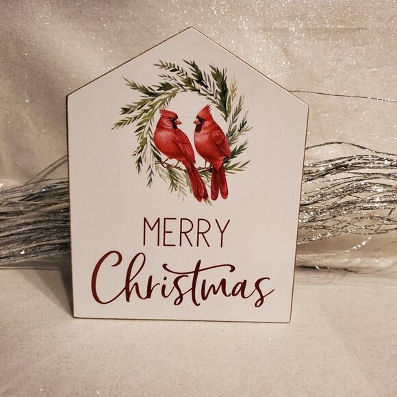 Wooden Bundle of 3 Christmas Holiday Wooden sign Decor Mistletoe Cardinals - Picture 3 of 4